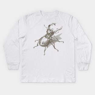 Dramabite Vintage stag beetle illustration Kids Long Sleeve T-Shirt